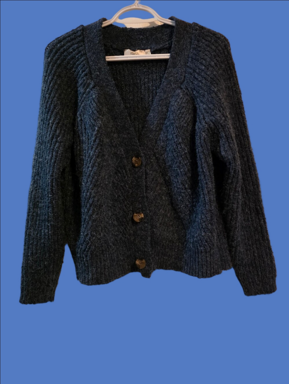 4/$67 Deal! Cozy Slate Blue Button-Front Knit Cardigan